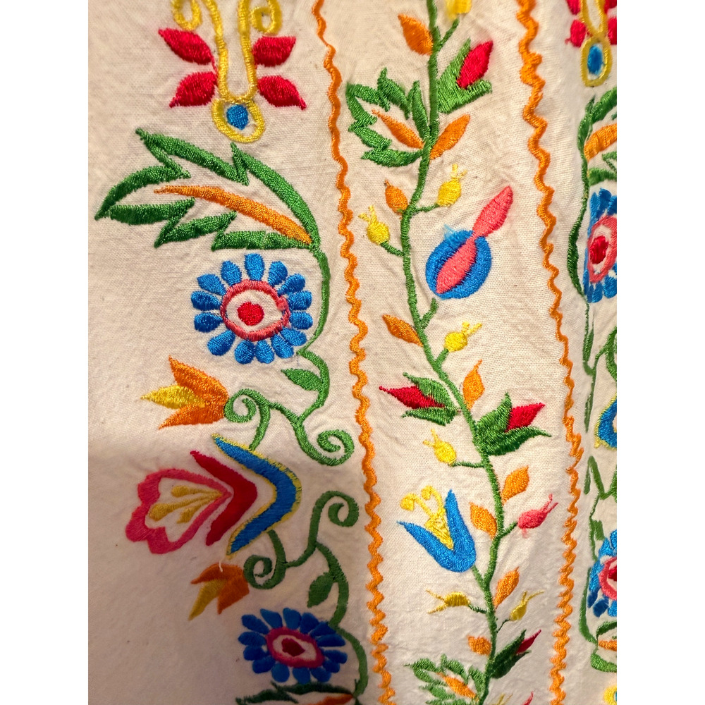 Vintage Mary Vi BARBADOS Floral Embroidered Maxi Dress Mexico Folk Cotton MINT M - Picture 5 of 15